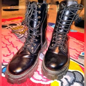 Slightly worn gold & black fashion nova combat boots